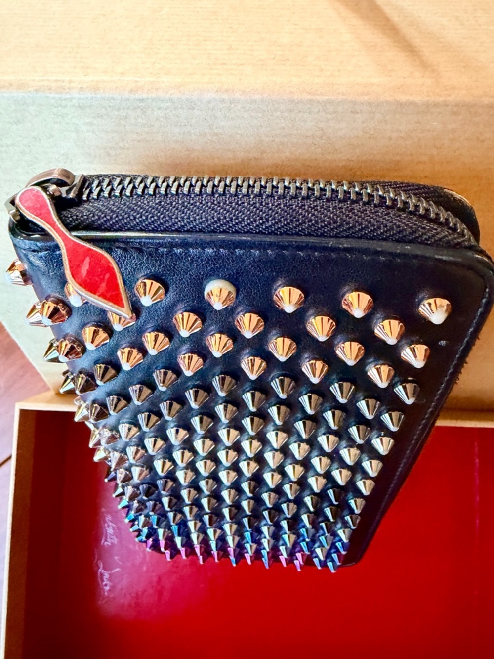 Louboutin Panettone Wallet,Black with Rainbow Spiked Studded Zip Around closure’ - Picture 4 of 16